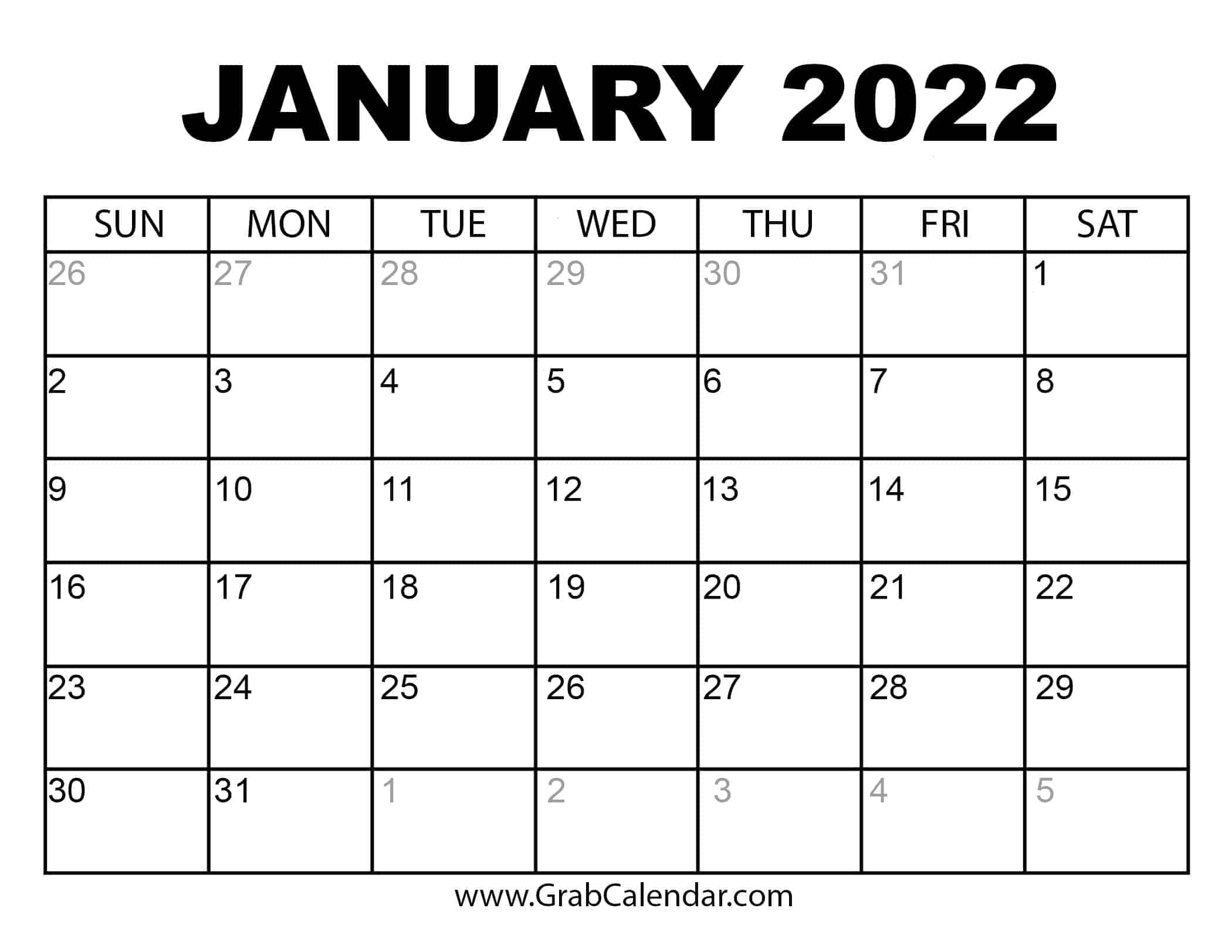 Jan Feb Printable Calendar 2022