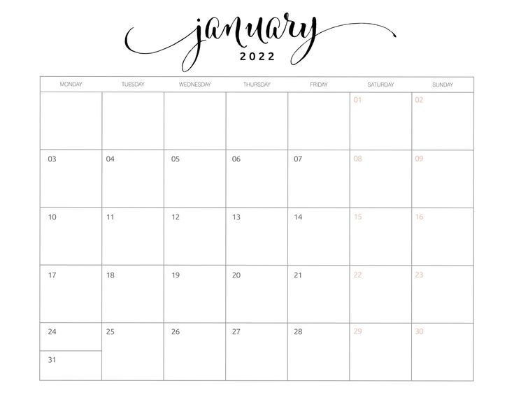 January Calendar 2022 Free
