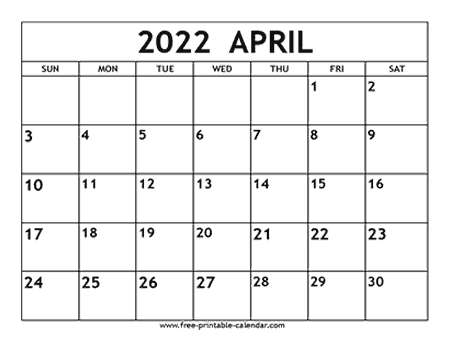 April 2022 Calendar Free Printable
