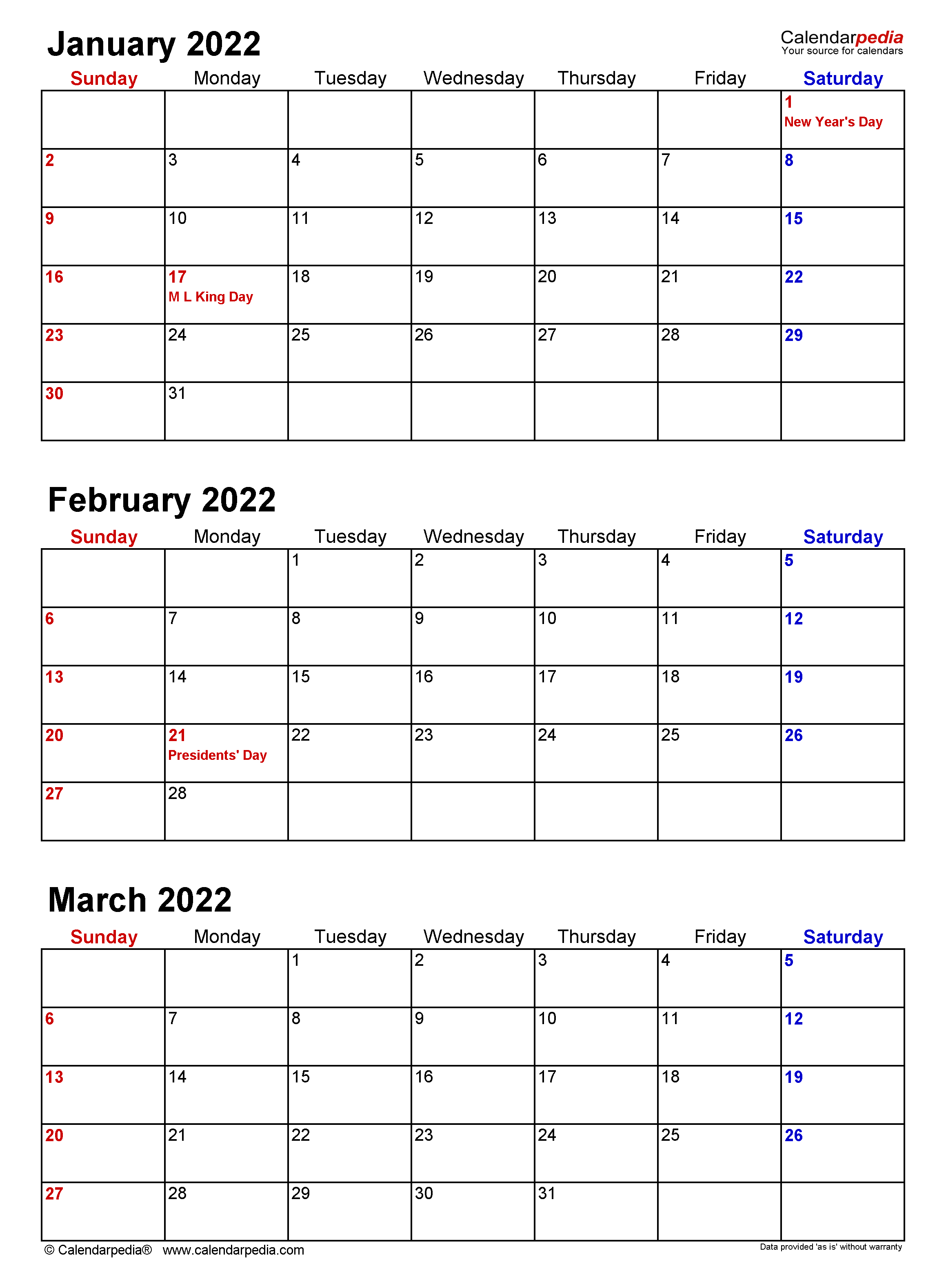 Three Month Calendar 2022 March April May