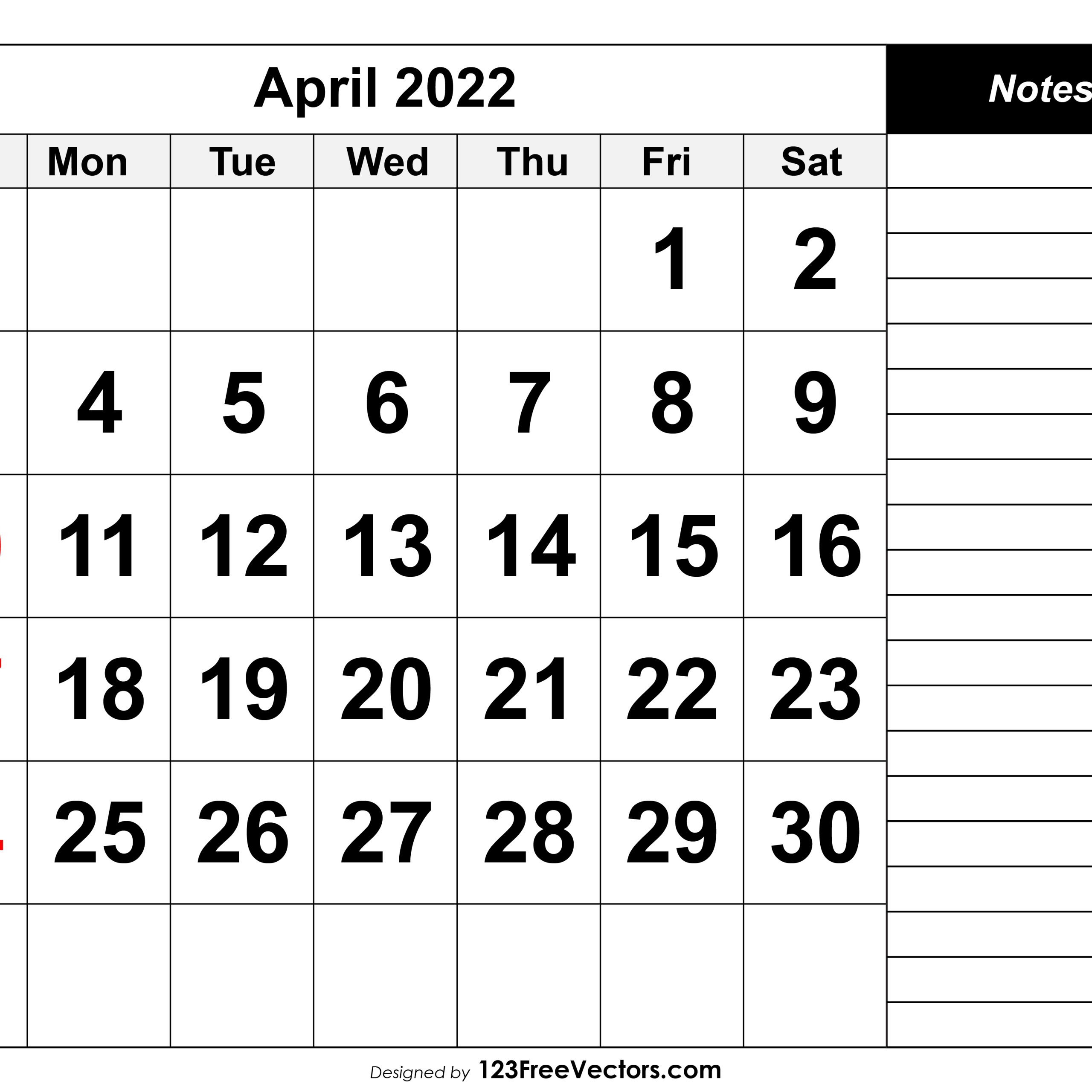 April 2022 Printable Calendar