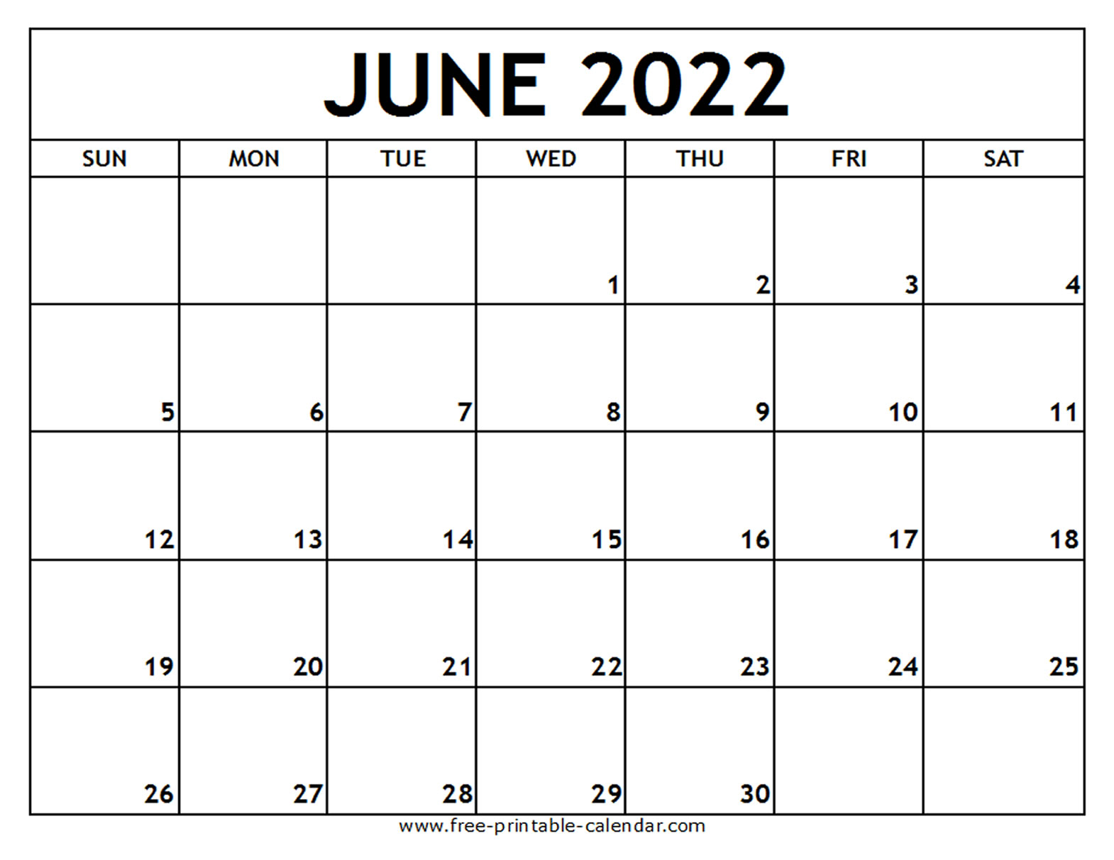 2022 June Calendar Blank