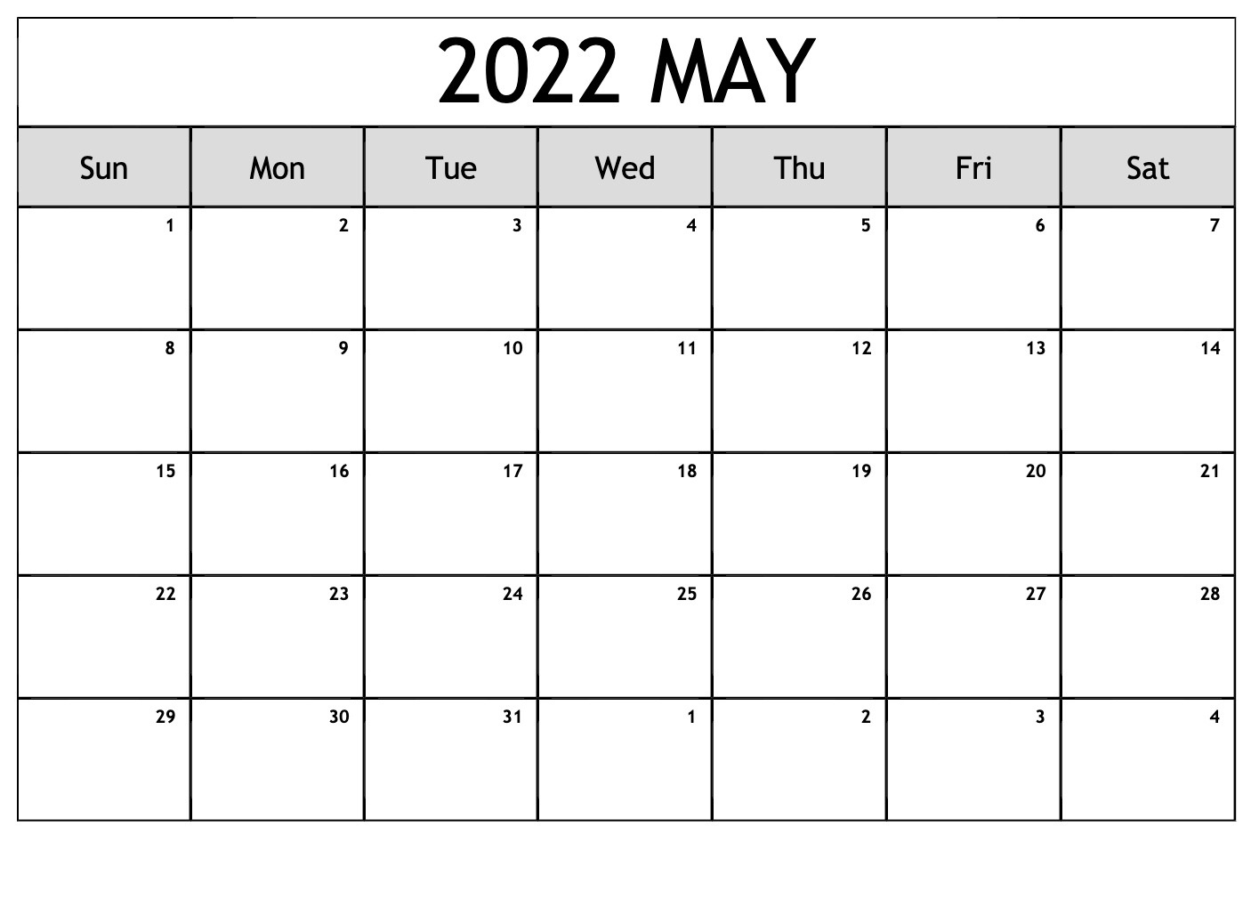 Calendar May 2022 Template