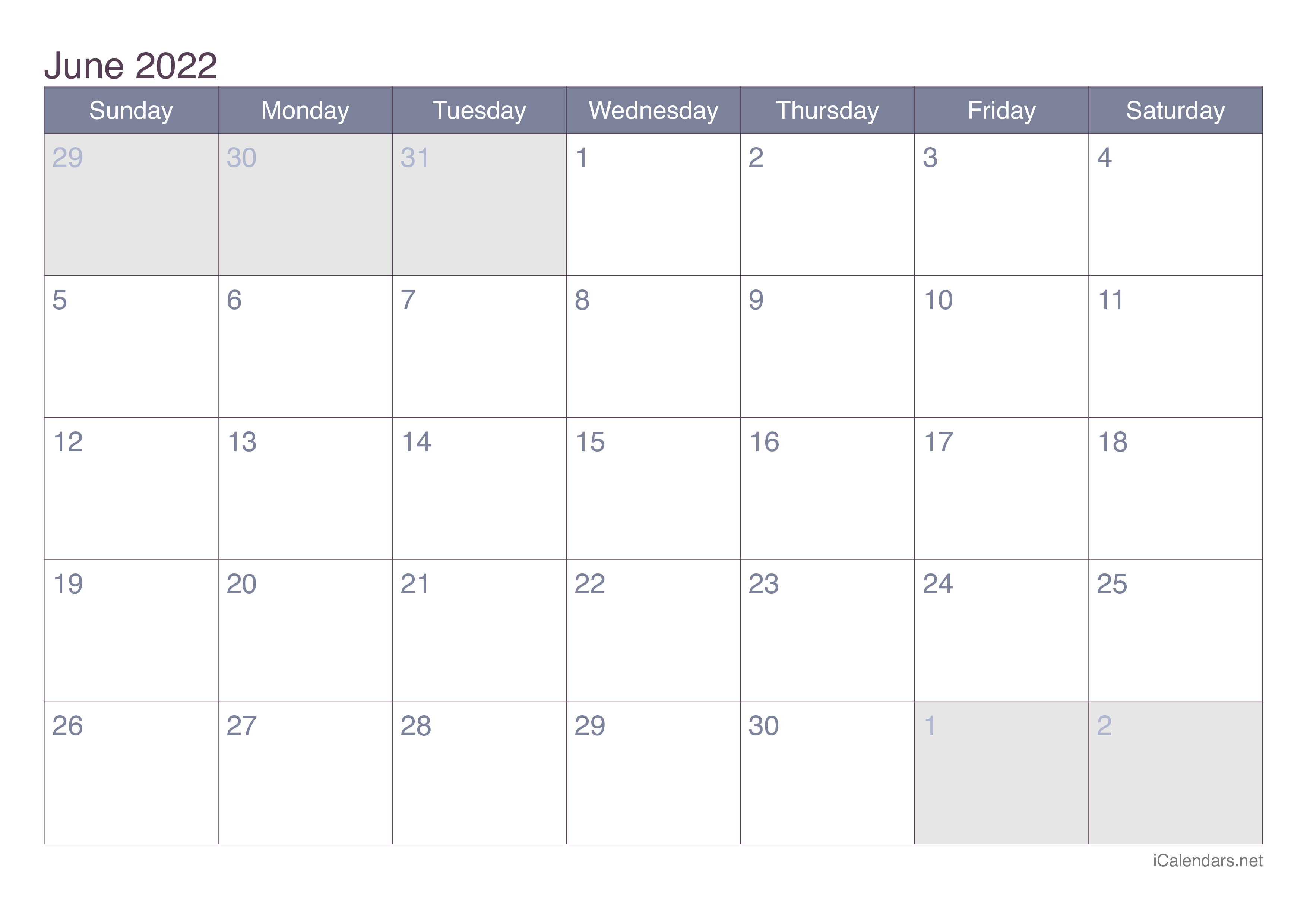 June 2022 Calendar Office
