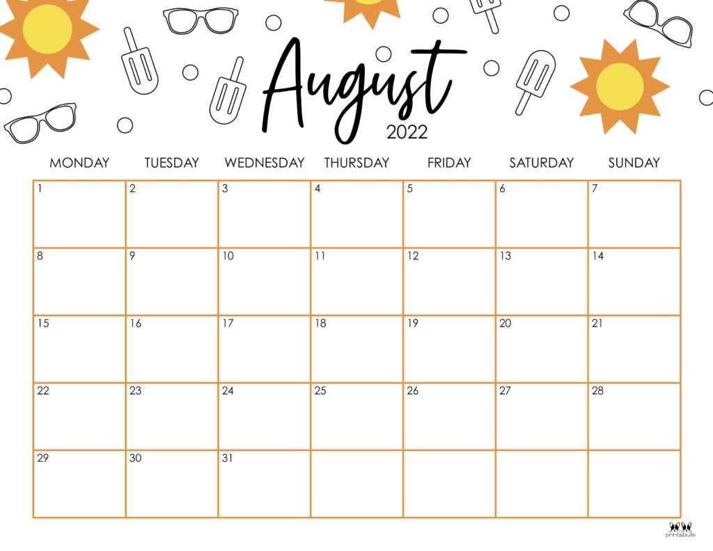 Print Free Calendar Aug 2022