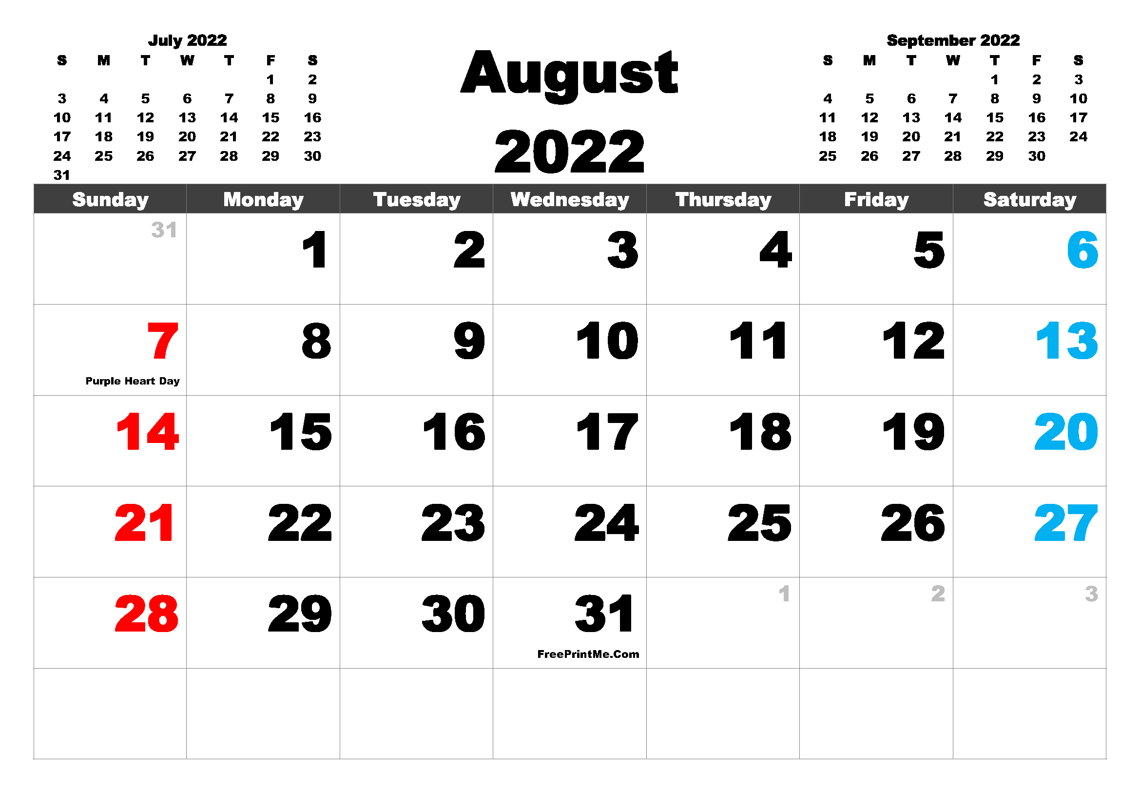 Printable Aug 2022 Calendar