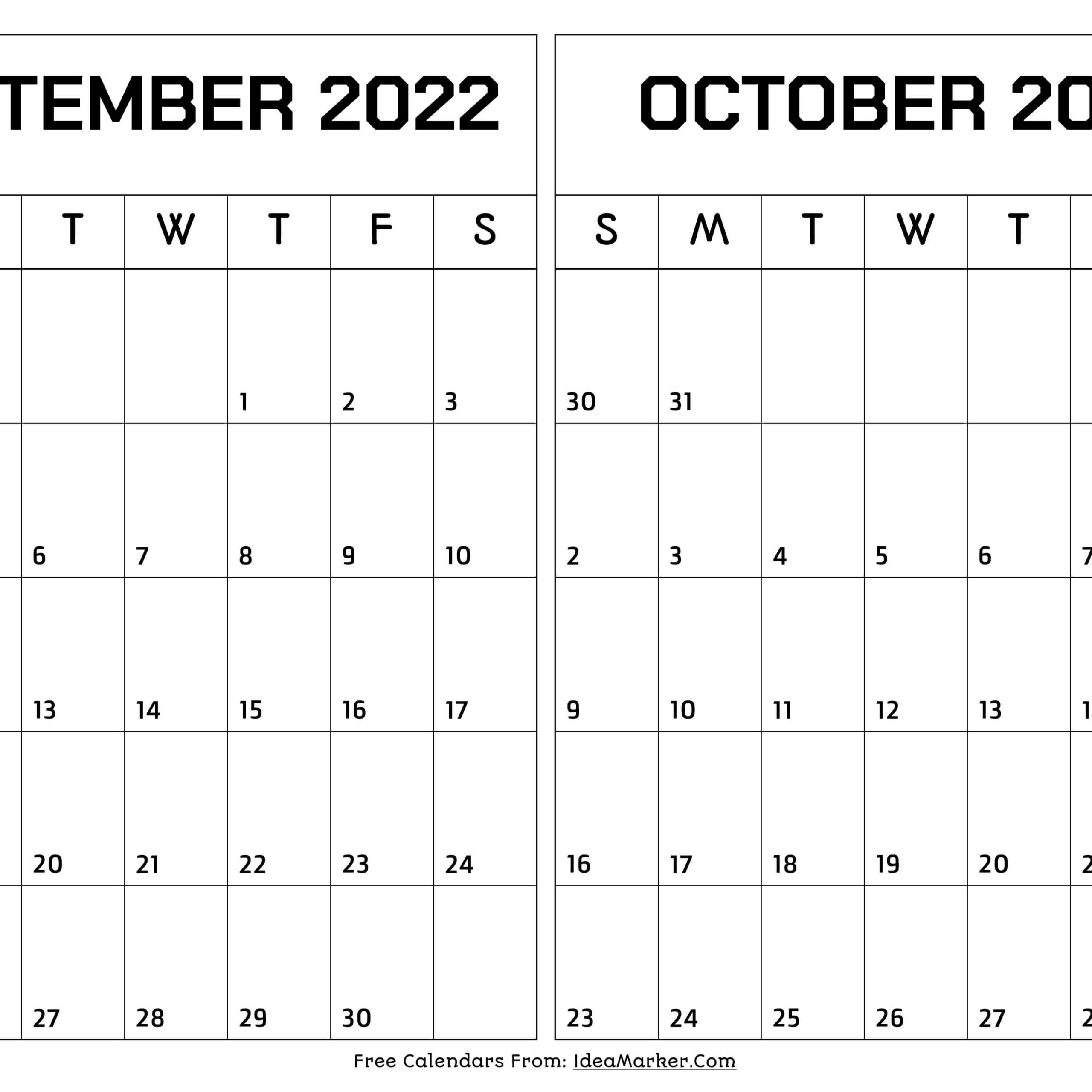 September October 2022 Calendar Word