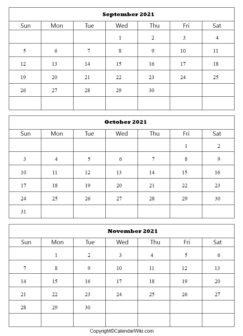 Free Blank Calendar September to November 2022