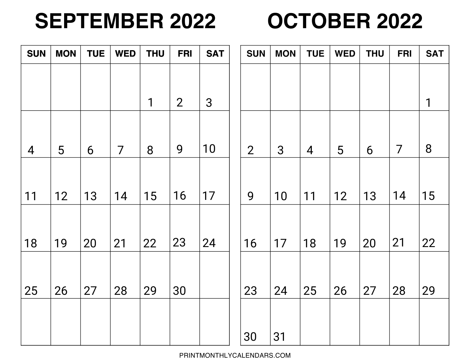 September October Calendar 2022 Template