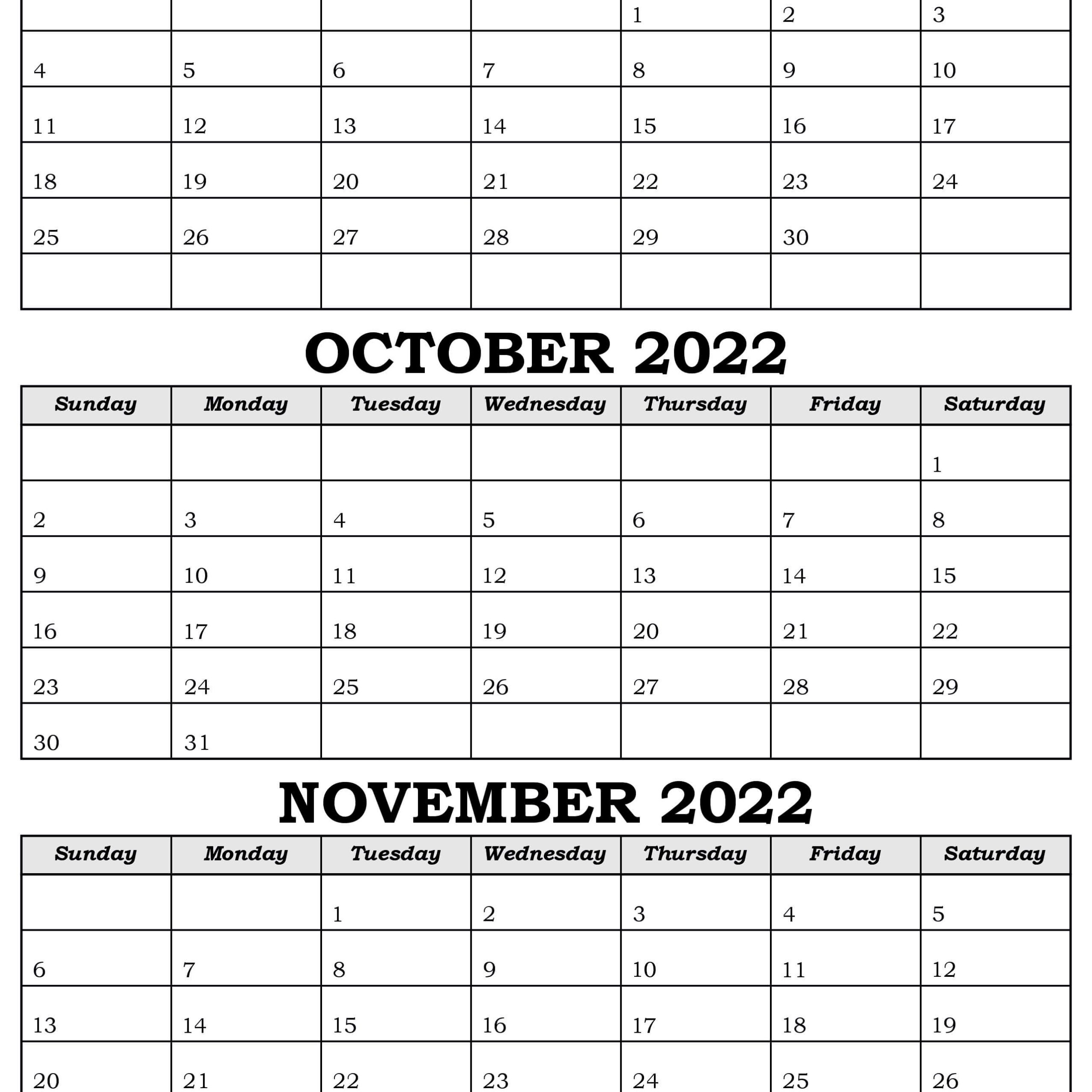 September to November 2022 Printable Calendar