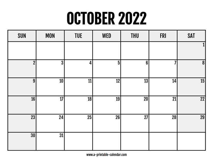 2022 October Calendar Free Images