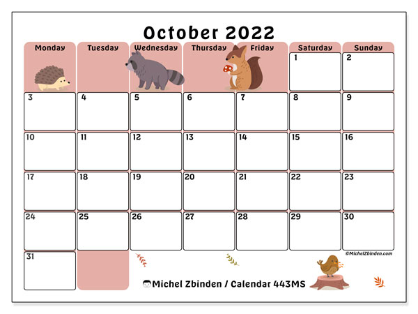 October 2022 Calendar Printable Cute