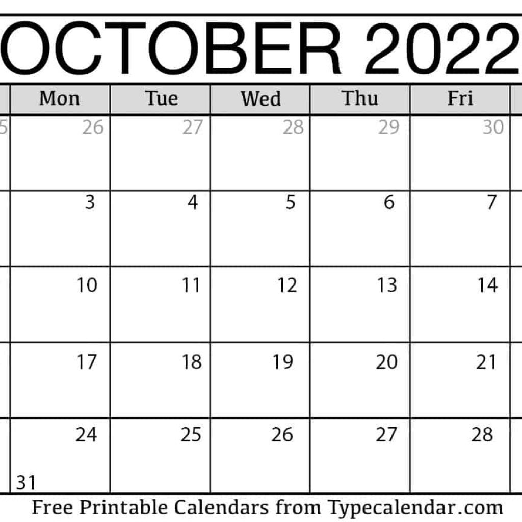 October 2022 Calendar With Us Holidays