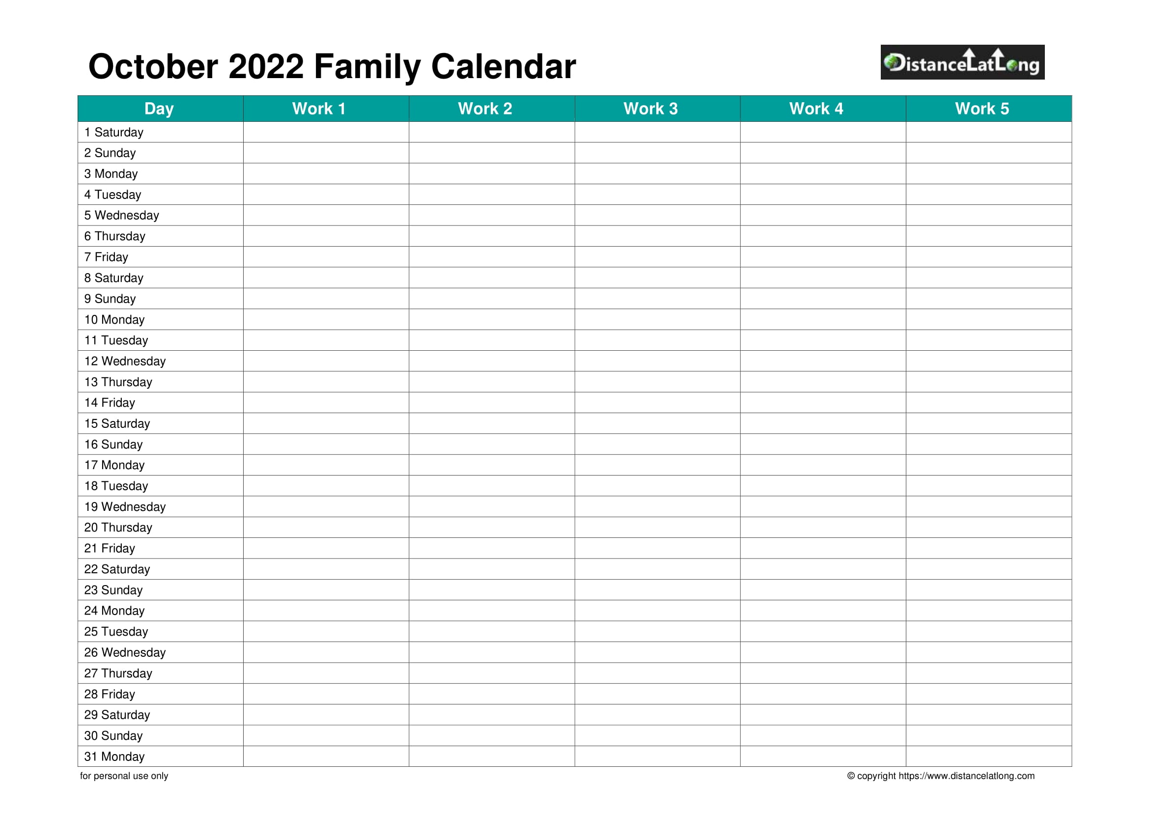 October Calendar 2022 Doc