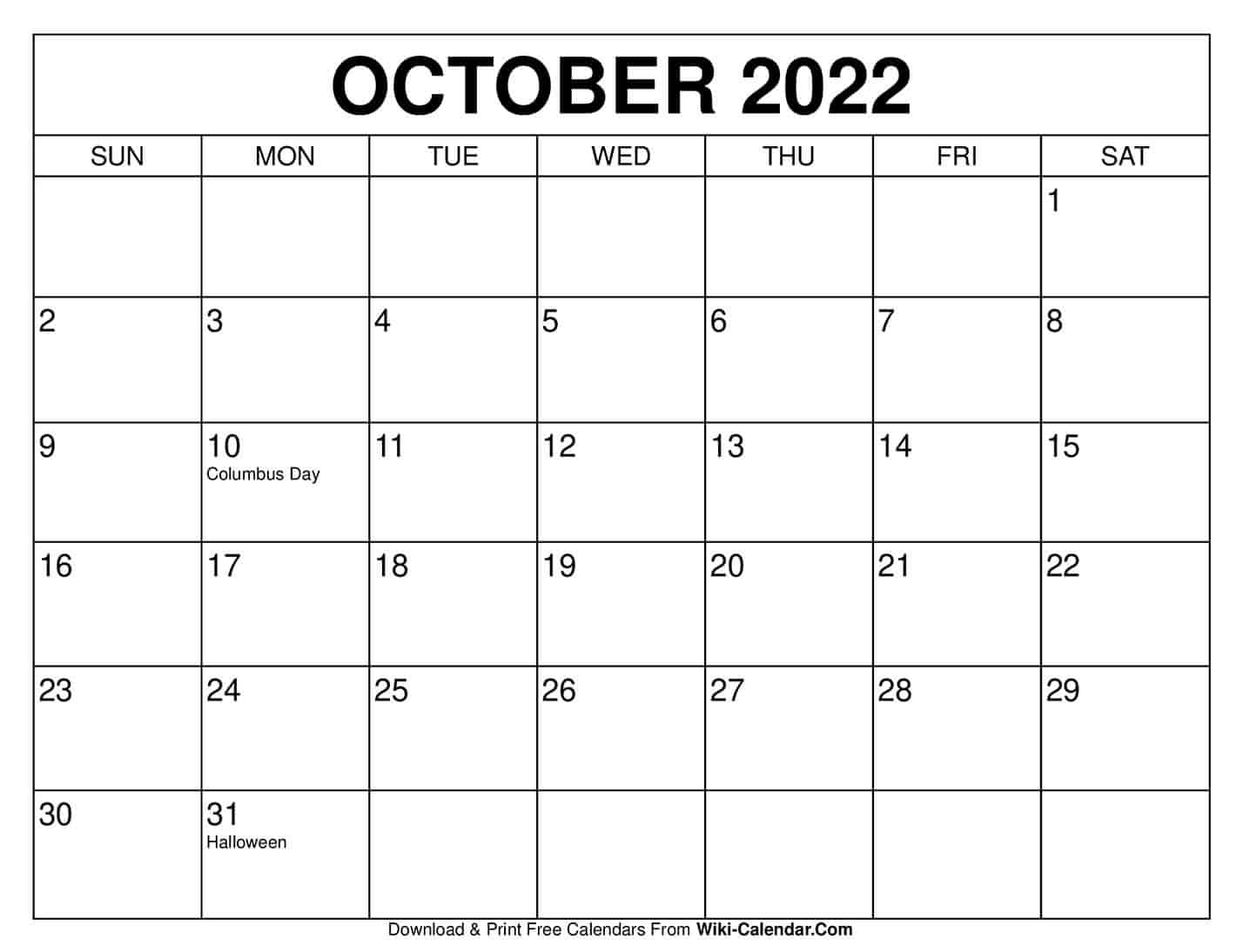 Free October 2022 Calendar