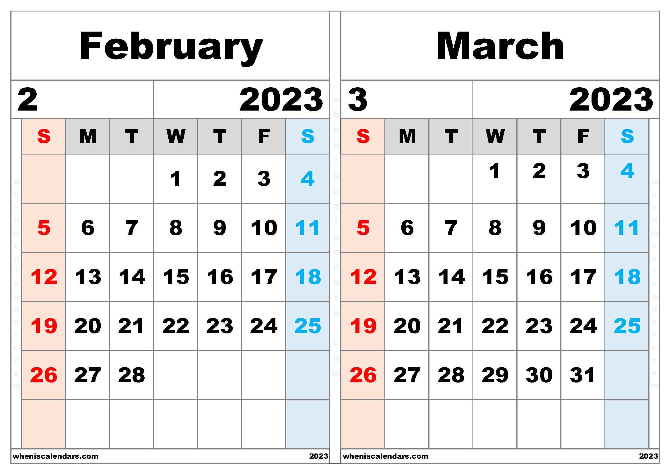 2023 Printable Calendar February March