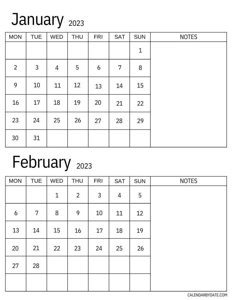 Calendar January And February 2023