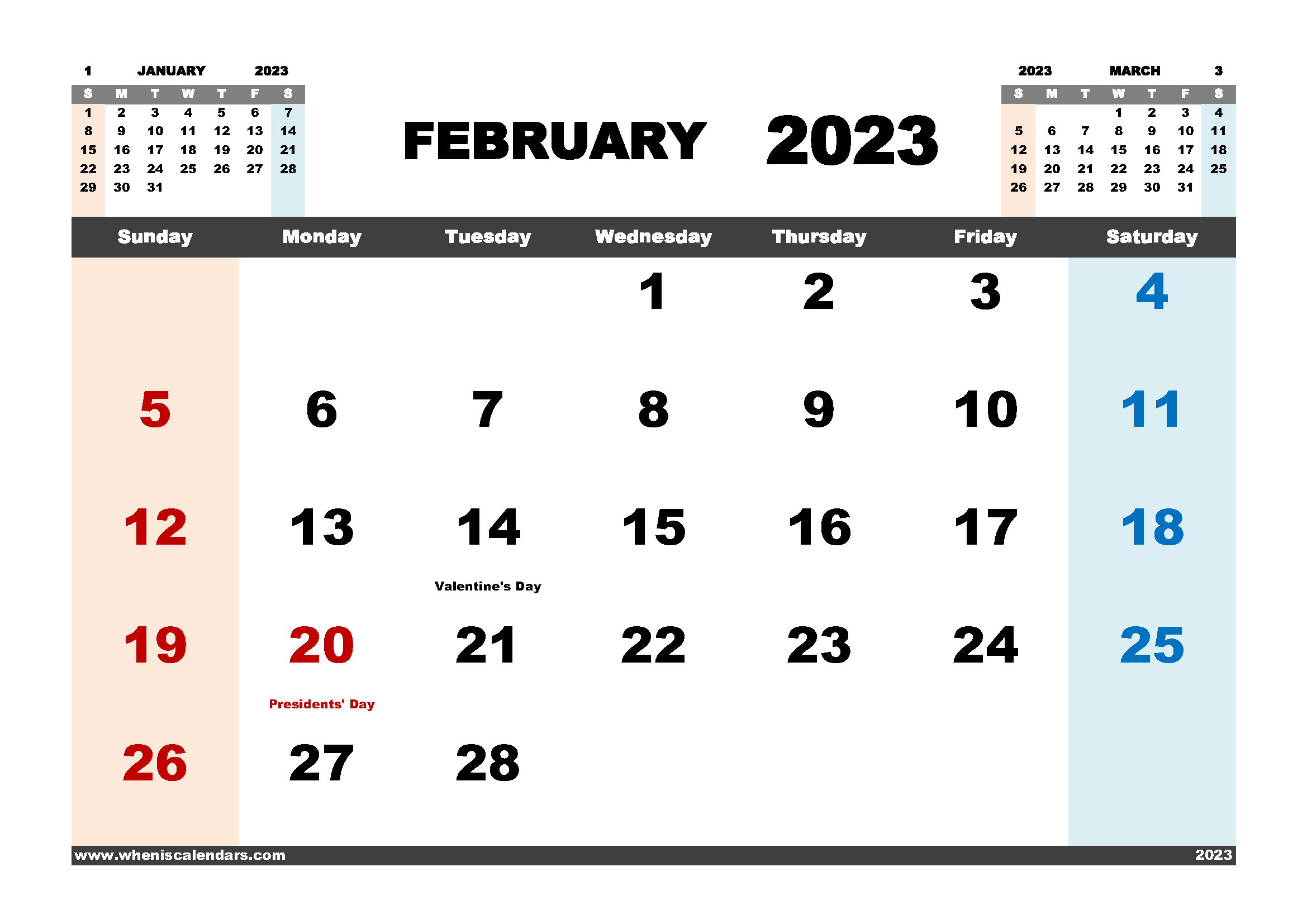 Free February 2023 Calendar Page