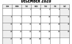 2020 December Calendar Printable