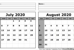 June To August 2020 Calendar
