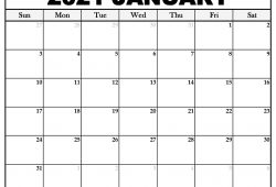 2021 January Calendar to Print