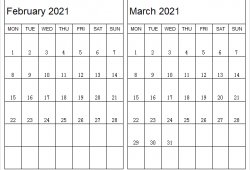 2021 Printable Calendar February March