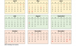 2021 Calendar – Austria With Holidays