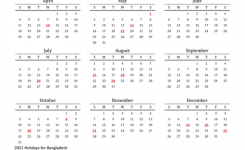 2021 Calendar – Bangladesh With Holidays