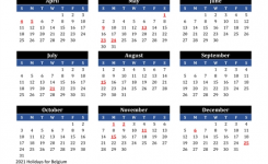 2021 Calendar – Belgium With Holidays