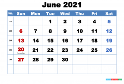 2021 Calendar June July Month