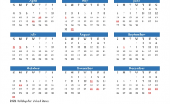 2021 Calendar – United States With Holidays