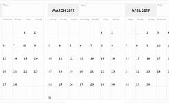 3 Month Calendar February March April 2019 Calendar Monthly