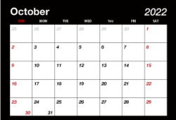 Black And White Calendar 2022 October