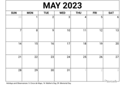 Blank Calendar May 2023