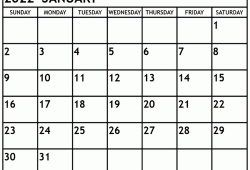 Blank January 2022 Calendar PDf