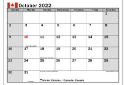 October 2022 Calendar With Holidays Canada