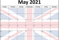 Printable Calendar May 2021 with UK Flag