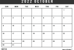 Printable October Calendar 2022 For Office Decoration