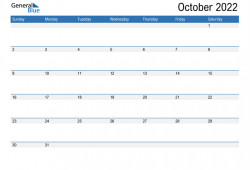 Printable October Calendar Sheets 2022