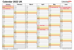 Template Excel Printable Calendar 2022