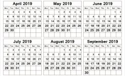 Apr May Jun Jul Aug Sep 2019 Calendar All 12 Month Calendar Printable
