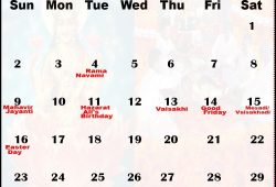 April Calendar 2019 India