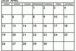 Monthly Calendar April 2020