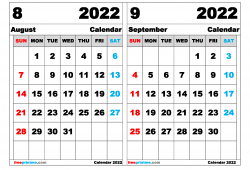 Aug Sep 2022 Calendar Printable Template