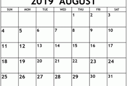 Calendar June July August 2019 Template
