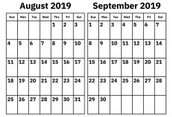 August September 2019 Calendar With Lines
