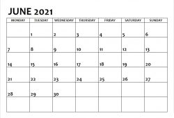 Blank June 2021 Calendar Printable