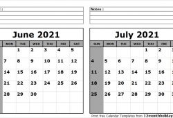 Blank June July 2021 Calendar Printable