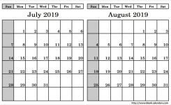 Blank Two Month July August 2019 Calendar Printable Template
