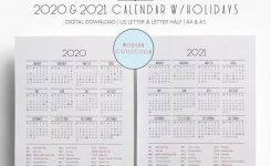 Calendar 2020 2021, Yearly Calendar With Us Holidays Printable, Yearly  Overview, Year On 1 One Page, Filofax, Mambi Large, Kikki K